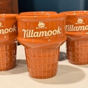 Tillamook Ice Cream Cone Ceramic Cups Bowls Set of 4 Oregon Novelty Retro